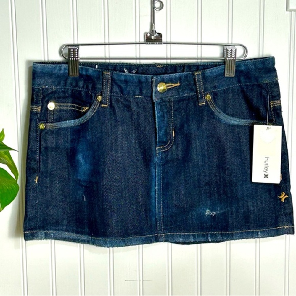 HURLEY Catalyst Movement Denim Mini Skirt Junior Size 5 Dark Blue Distressed